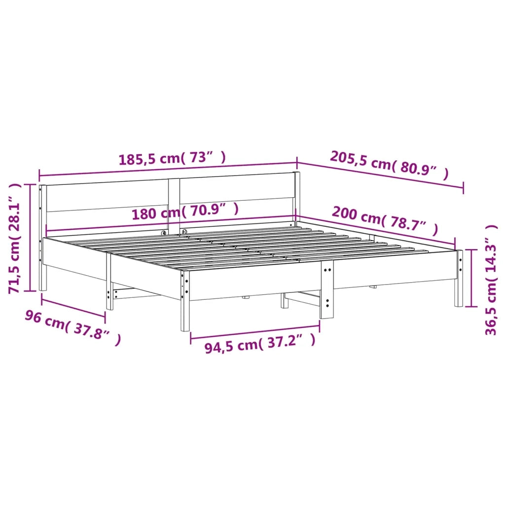 Giroletto senza Materasso 180x200 cm in Legno Massello di Pino 3216212