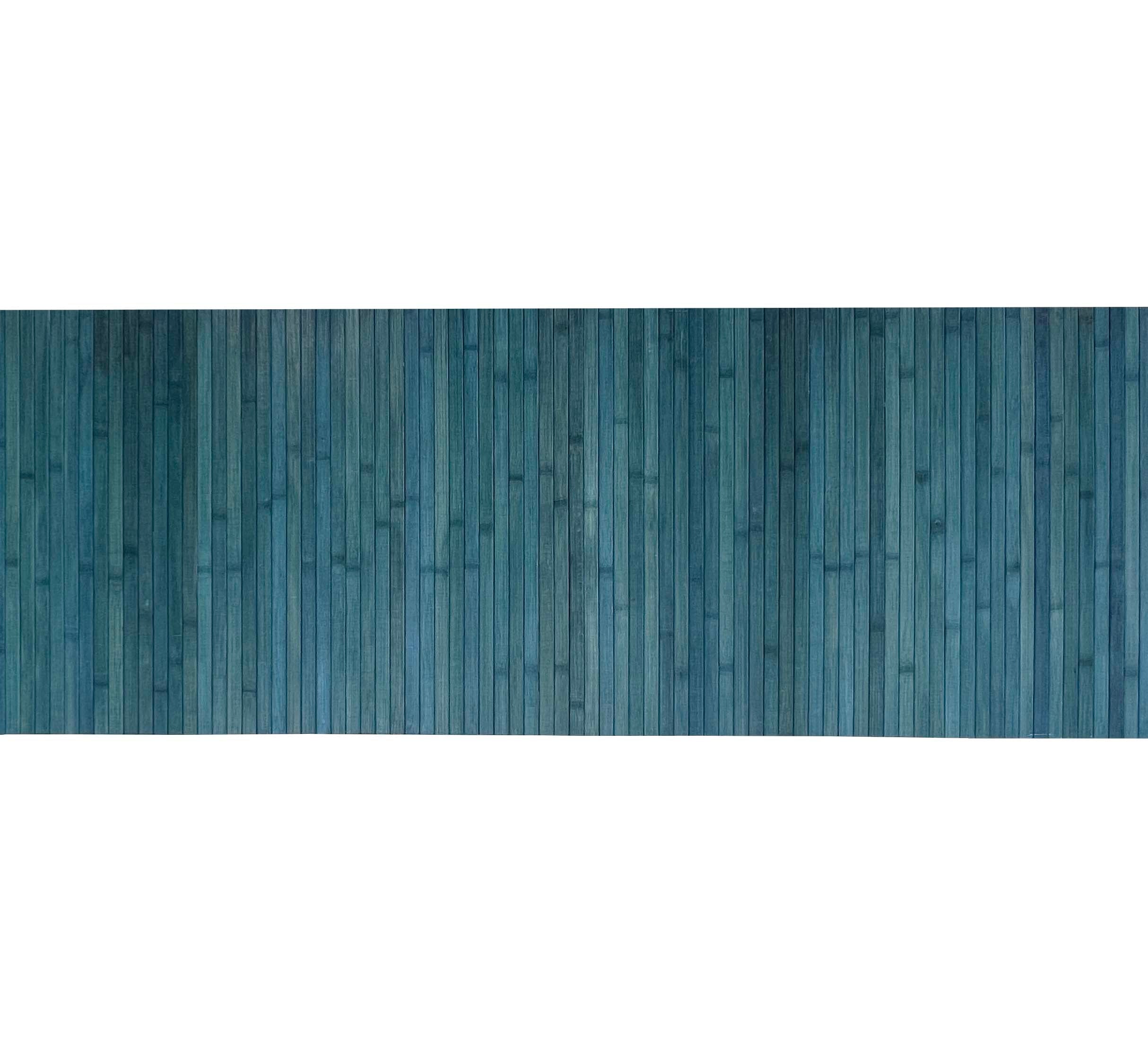 Tappeto Passatoia In Vero Bamboo Tappeto Cucina Ingresso In Legno Antiscivolo Aderente Lavabile E Antimacchia Tagliabile  - Blu - 50x300 cm