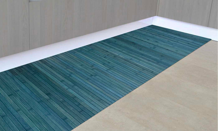 Tappeto Passatoia In Vero Bamboo Tappeto Cucina Ingresso In Legno Antiscivolo Aderente Lavabile E Antimacchia Tagliabile  - Blu - 50x200 cm