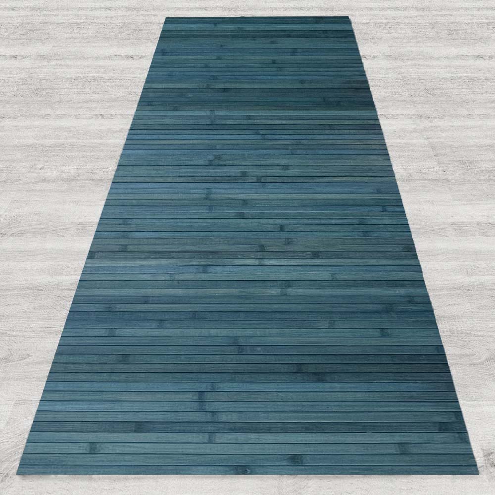 Tappeto Passatoia In Vero Bamboo Tappeto Cucina Ingresso In Legno Antiscivolo Aderente Lavabile E Antimacchia Tagliabile  - Blu - 50x100 cm