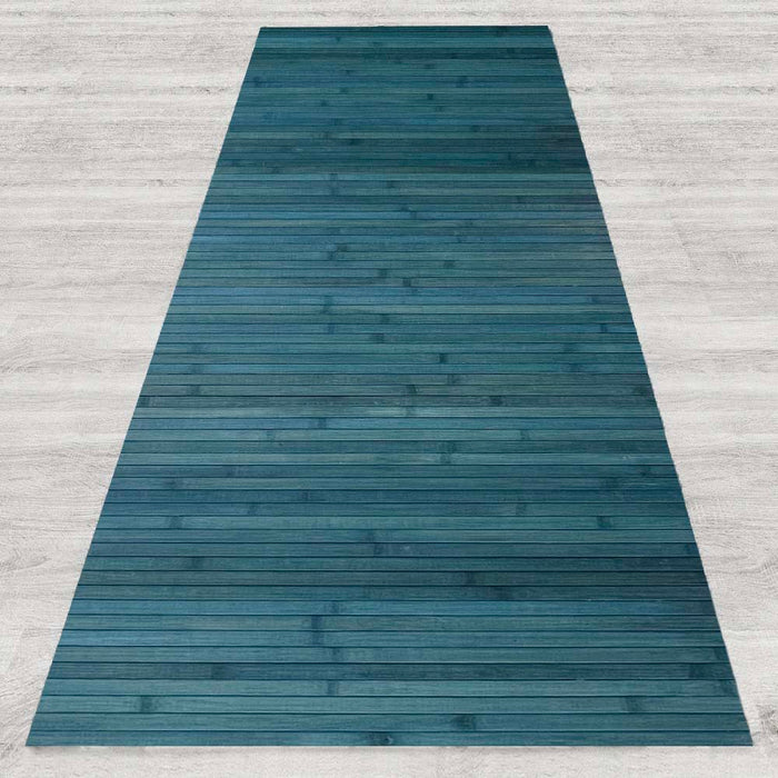 Tappeto Passatoia In Vero Bamboo Tappeto Cucina Ingresso In Legno Antiscivolo Aderente Lavabile E Antimacchia Tagliabile  - Blu - 50x300 cm