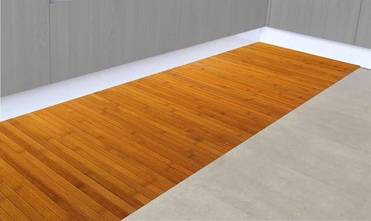 Tappeto Passatoia In Vero Bamboo Tappeto Cucina Ingresso In Legno Antiscivolo Aderente Lavabile E Antimacchia Tagliabile  - Oro - 50x350 cm