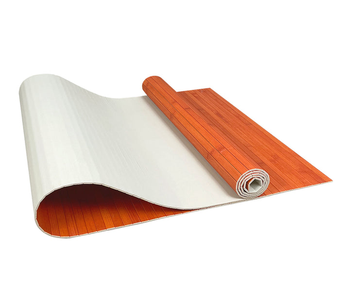 Tappeto Passatoia In Vero Bamboo Tappeto Cucina Ingresso In Legno Antiscivolo Aderente Lavabile E Antimacchia Tagliabile  - Arancione - 50x250 cm