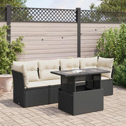 vidaXL Set Divani da Giardino 5 pz con Cuscini in Polyrattan Nero