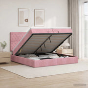 Letto Ottomano con Materasso e LED Rosa 200 x 200 cm Velluto 3458258