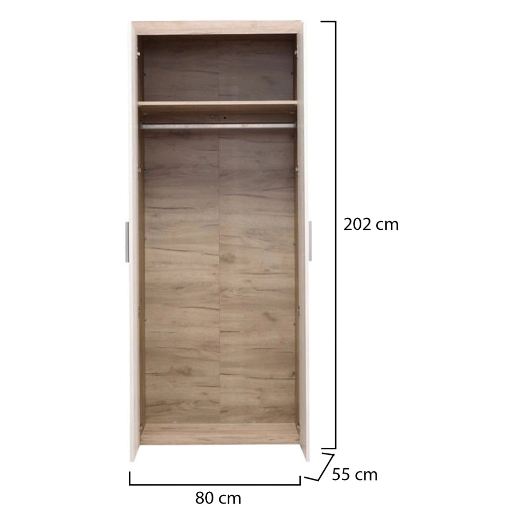 Armadio Camera da Letto Egna, Guardaroba 2 Ante Appendiabiti, 80x202h cm Bianco Larice
