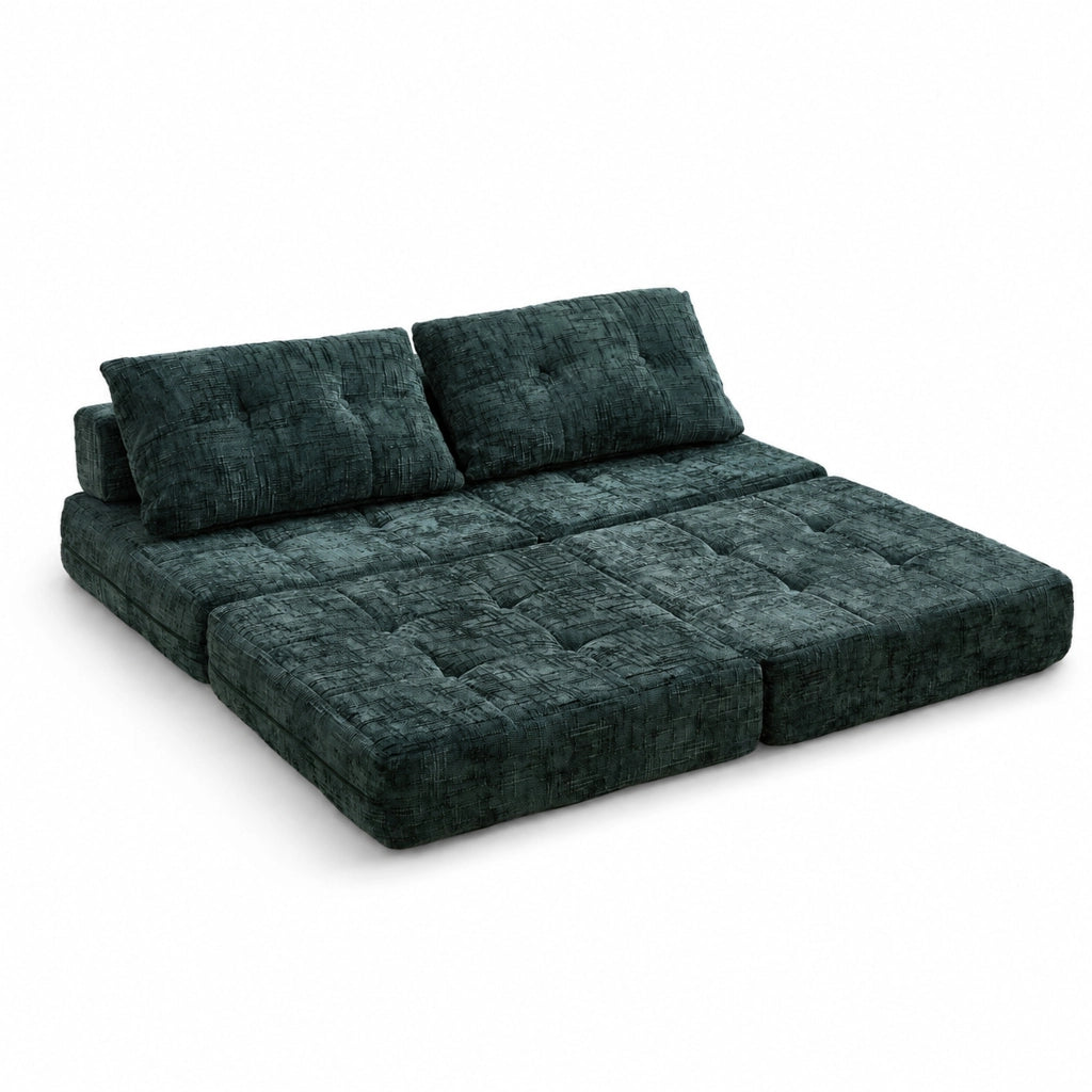 Sofà letto pieghevole in chenille verde smeraldo 79x79x57 cm; con cuscini