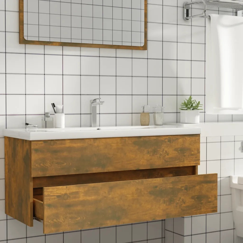Mobile Lavabo-Armadietto da bagno Rovere Fumo 100x38,5x45 cm Legno Multistrato