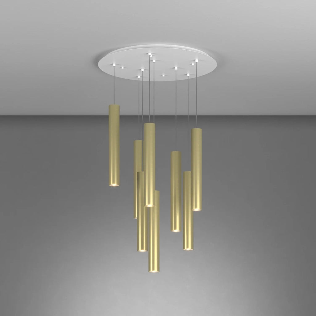 Lampadario Industrial-Minimal Xeana Metallo Bianco Ottone 8 Luci Gu10