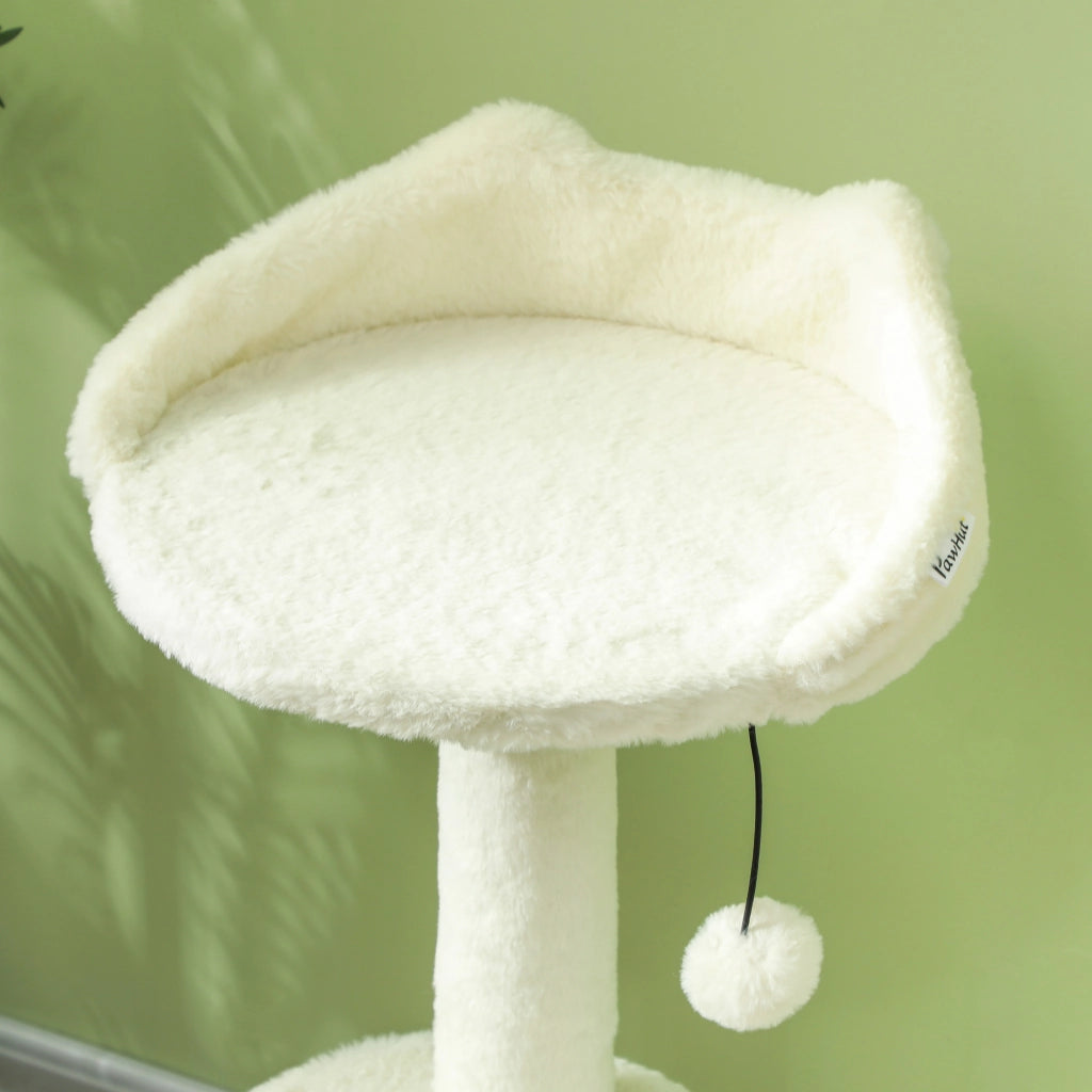 Albero tiragraffi per gatti 79 cm con 2 lettini, cuccia, piattaforma e palla gioco, crema bianco