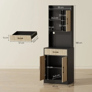 ARMADIO DA CUCINA con piano di lavoro 60 x 40 cm, effetto legno naturale e nero