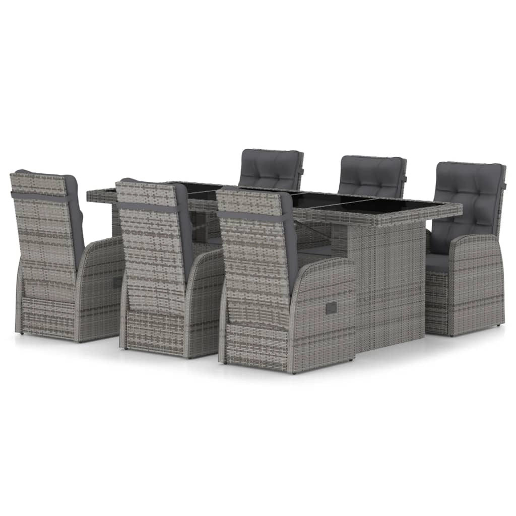 Set da pranzo da giardino 7 pezzi con cuscini in resina intrecciata grigia 02_0014931