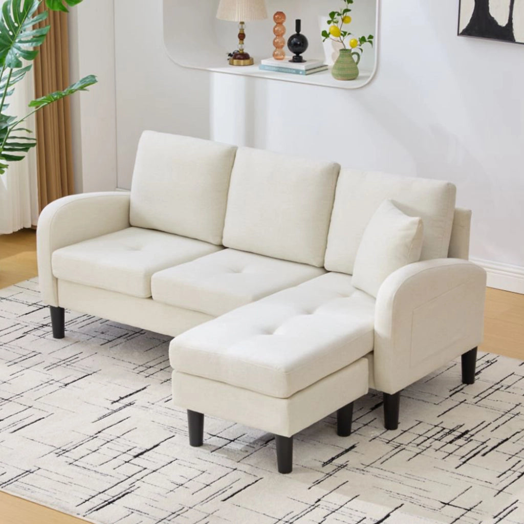 Divano angolare 3 posti con chaise longue reversibile in tessuto beige chiaro 166 × 118 × 77 cm