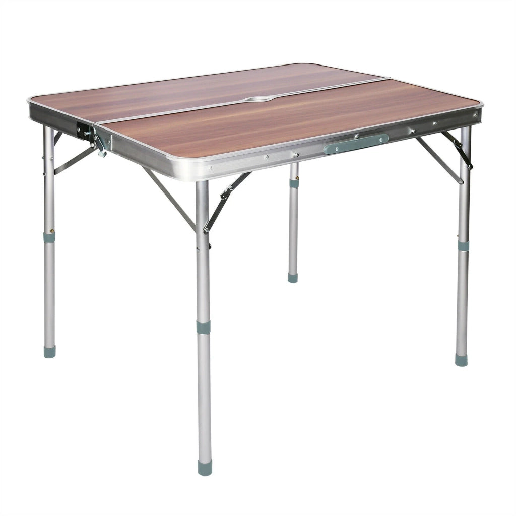 Tavolo valigia pieghevole in alluminio 2 panche tavolo da campeggio finitura 90 cm in legno barbecue party 16_0002497