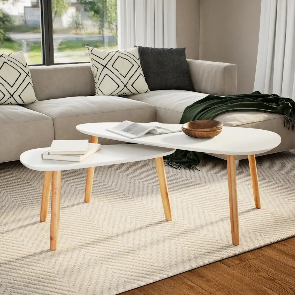 Set Tavolini Salotto 2pz in Legno Massello Massello Pino Bianco 244731