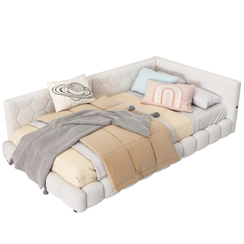 Divano letto 90x200 cm con luce LED a 16 colori; USB e USB-C; bianco