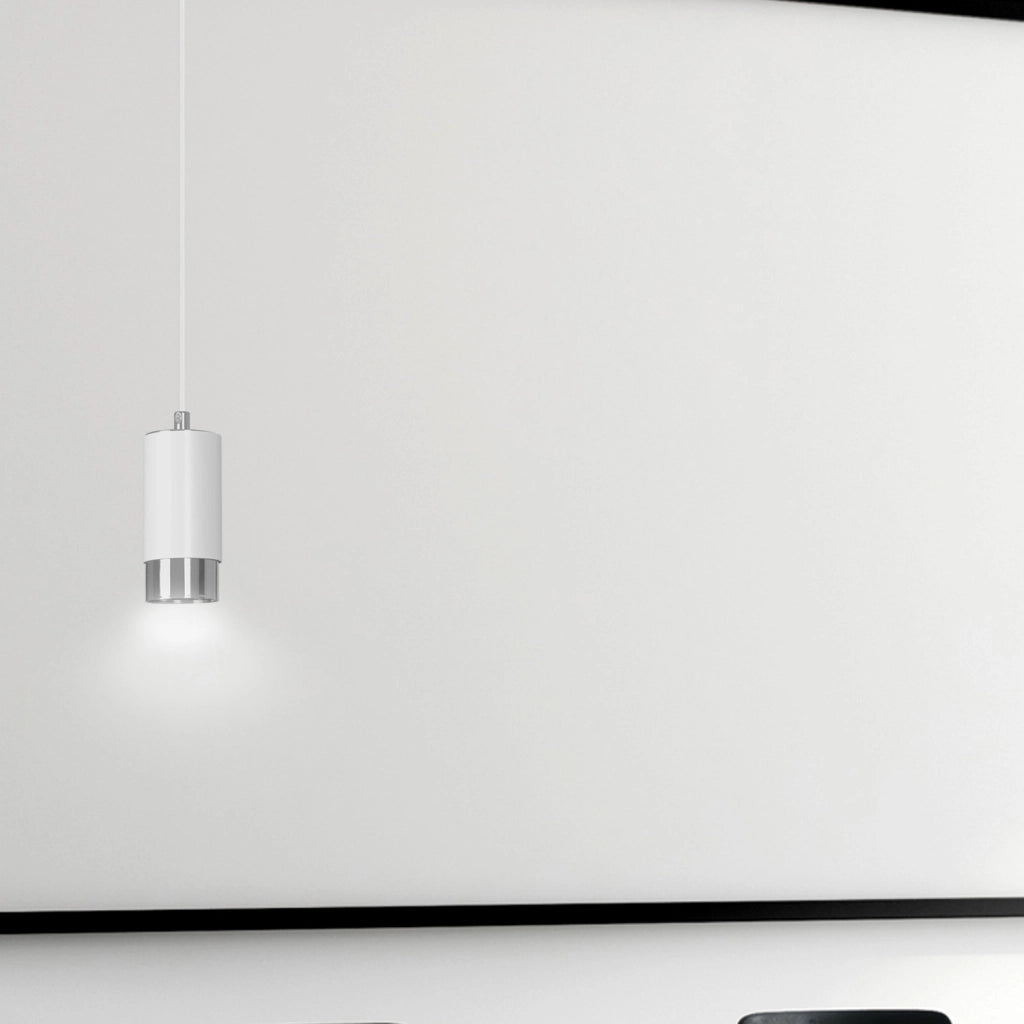 Sospensione Moderna 1 Luce Ivar A Cilindro In Acciaio Bianco E Cromo