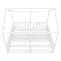 Letto per bambini 4+ anni in metallo 90×200 cm, forma di casa, con sponda di sicurezza, senza materasso, Bianco