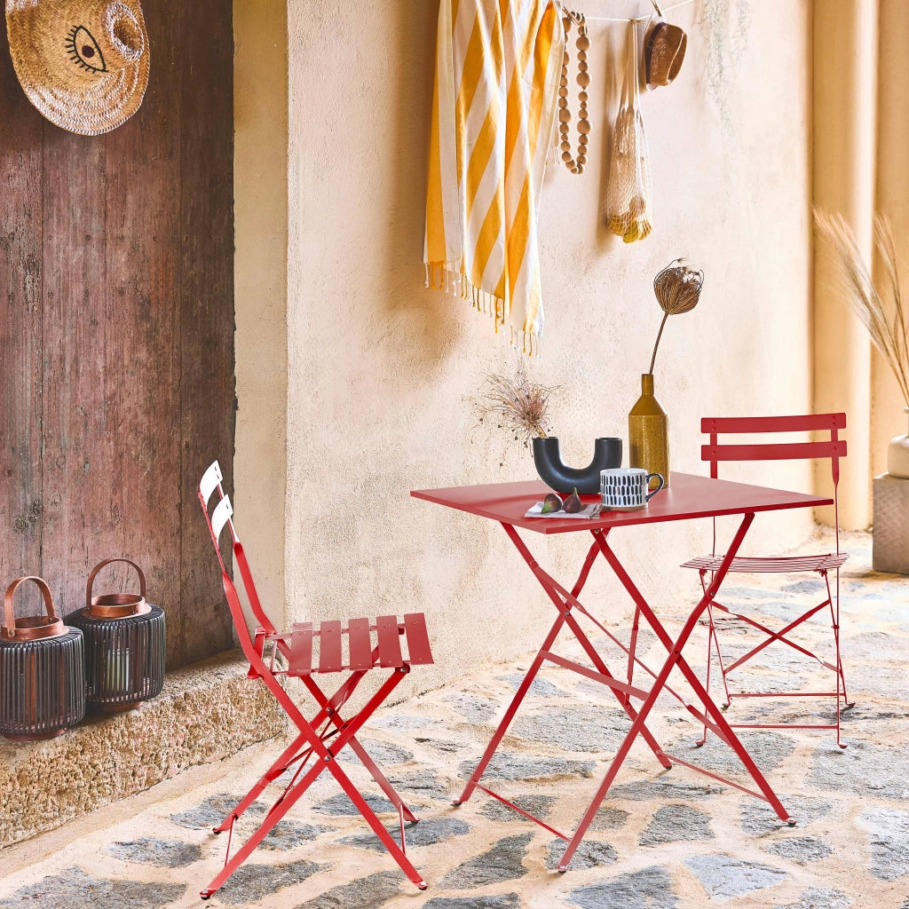 Set tavolo da giardino pieghevole in acciaio con 2 sedie, 70cm,