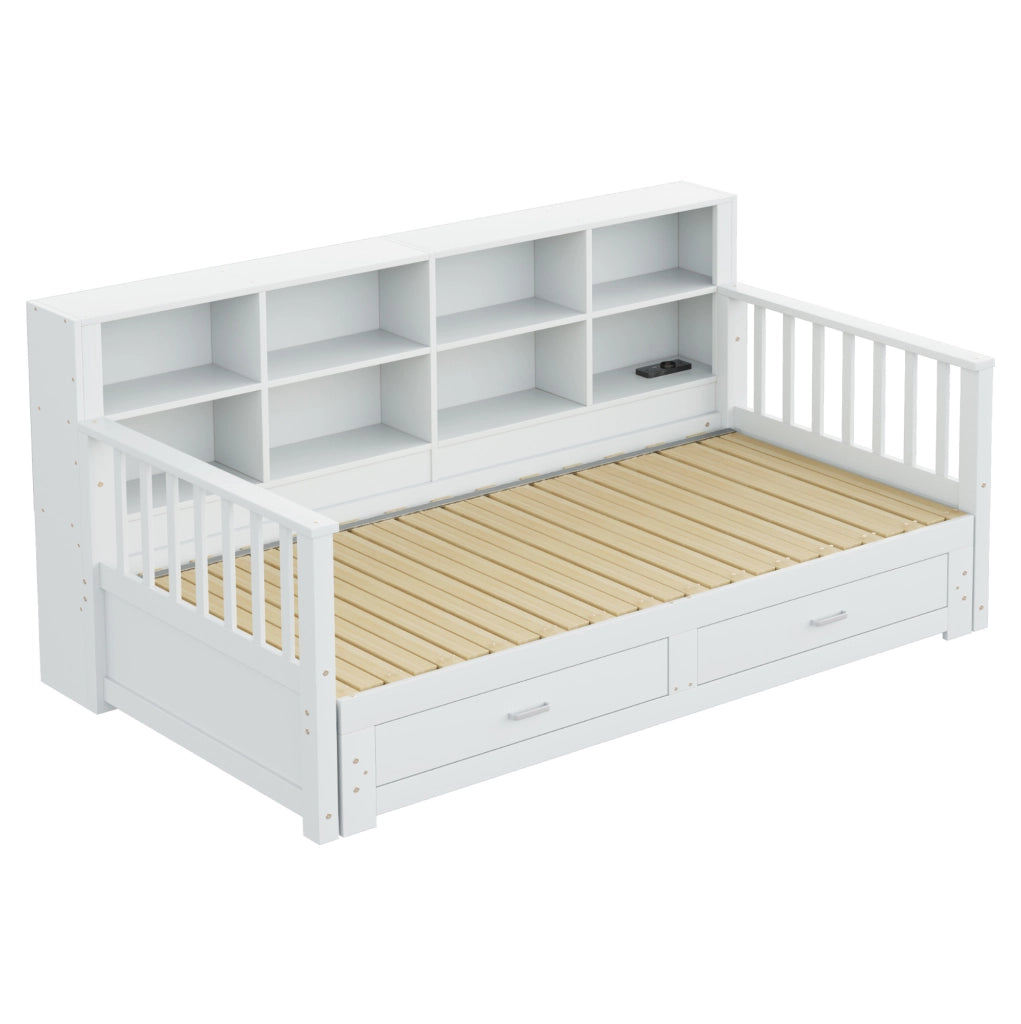 Divano letto estraibile 90x190/180x190 cm con cassetti, bianco