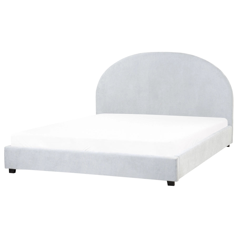 Letto matrimoniale in tessuto di ciniglia azzurro 160 x 200 stile retrò minimalista
