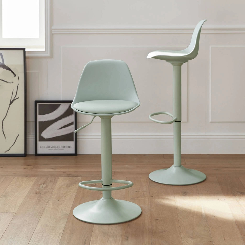 Set 2 sgabelli da bar in similpelle regolabili, verde celadon