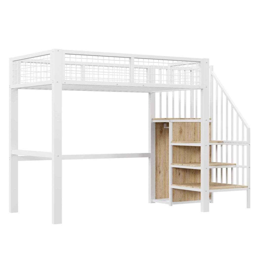 Letto a soppalco per bambini 90x200 cm bianco con armadio