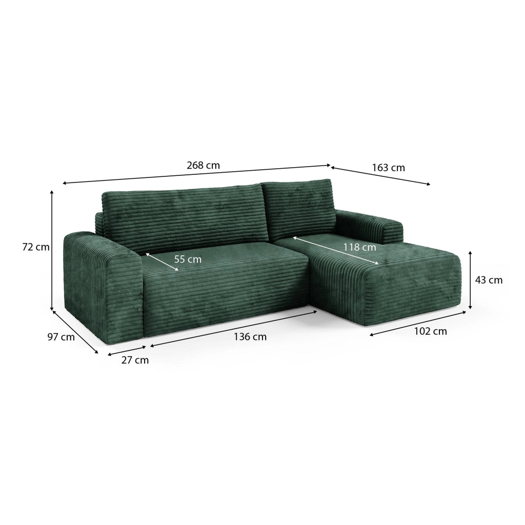 Folgarida, Divano Letto con Penisola Contenitore, 268x163 cm Verde