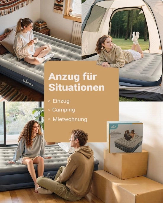 Letto a aria per 2 persone - Letto autoinflante con pompa elettrica - Matrimoniale gonfiabile per escursioni in campeggio - Gonfiabile e svuotabile rapidamente - 152 x 203 x 38 cm - 295 kg max.