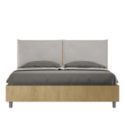 Letto Matrimoniale 160x190 cm con Rete e Contenitore Alzata Comoda Struttura Quercia con Cuscini in Similpelle Egos