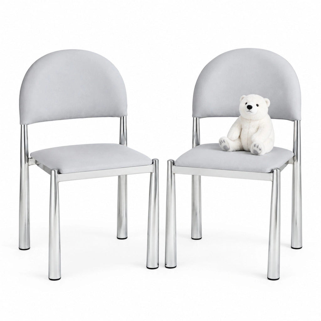 Sedia da pranzo moderna in PU grigio chiaro con schienale semicircolare