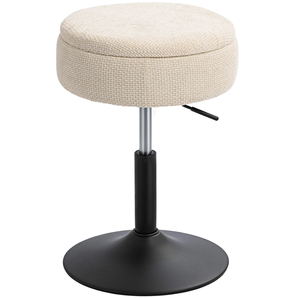 Sgabello da Bar con Contenitore ¨C zephmum ¨C Altezza Regolabile, Rotante, Imbottito in Chenille Beige