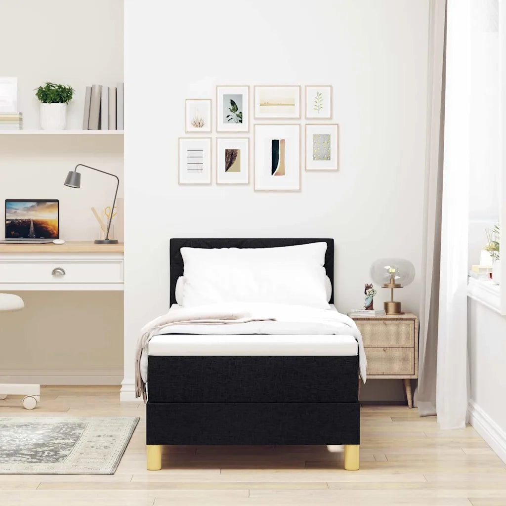 Letto singolo | Letto per adulti | Letto a Sorgente LED con cuscino Nero 80 x 200 cm Tessuto