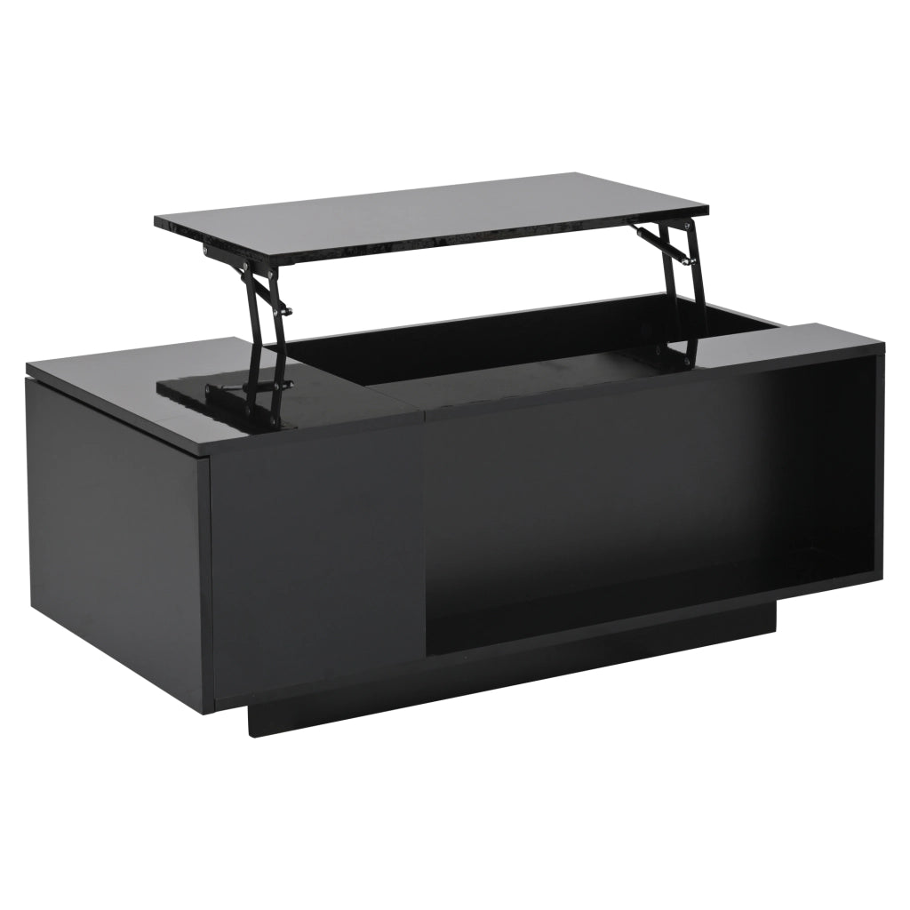 TAVOLO da caffè 100 x 50 x 40 cm nero con piano regolabile, cassetto e LED