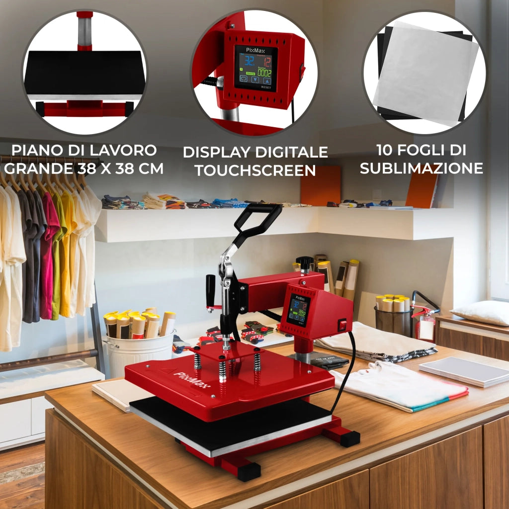 Macchina per stampa sublimatica 38x38cm con Piatto rotante per personalizzare t-shirt, borse, custodie per telefoni
