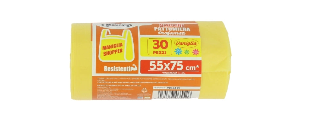MAURY'S SACCHETTI PATTUMIERA VANIGLIA DA 55X75 CONFEZIONE 30PZ CON MANIGLIA OKZ