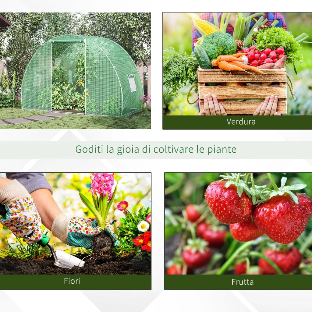 Serra a Tunnel 150x300x200 cm con Porta Avvolgibile e Finestre Verde