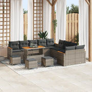 Set Divano Giardino 14 Pezzi con Cuscini Grigio Polyrattan