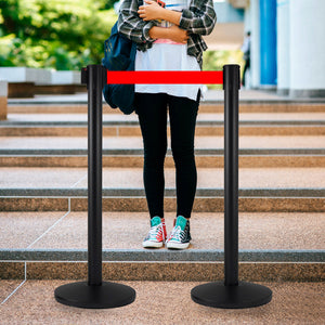 2 Colonnine Tendinastro 3 metri in Metallo Nero Opaco Ø36x101 cm Nastro Rosso