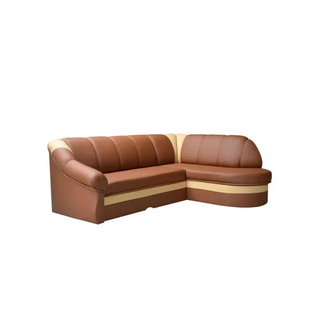 Divano ad angolo destro trasformabile BENANA 250 cm marrone e beige con contenitore