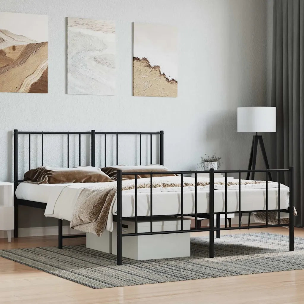 Letto matrimoniale | Letto per adulti | Giroletto con Testiera e Pediera Metallo Nero 140x190 cm