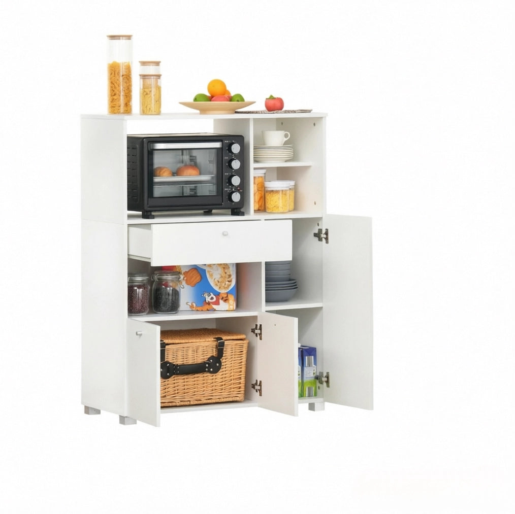 Mobile da cucina per microonde con 2 armadi; cassetto e 4 vani; 90x40x120 cm; bianco