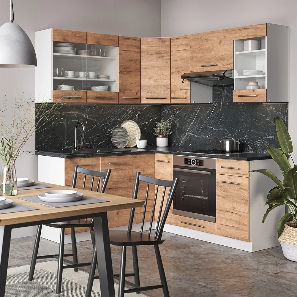 Cucina angolare completa Fame-Line Rovere dorato/Bianco 190 x 160 cm, PL Marmo Vicco