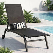 Set di 1 lettino da giardino con ruote, resistente alle intemperie, schienale regolabile in 5 posizioni, per esterni, portata fino a 120 kg, per giardino, piscina, balcone, colore nero