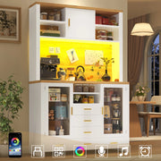 Credenza Buffet con LED ¨C MINIMAL ¨C Bianco/Legno, 4 Ante, 6 Cassetti, 120x40x188