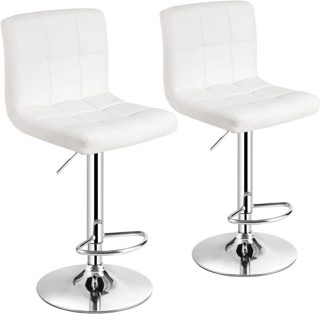 Set di 2 Sgabelli da Bar Regolabili in Altezza 65 – 85 cm, Girevole a 360° con Schienale e Poggiapiedi, Sgabello da Bistrò, Portata Fino a 150 kg