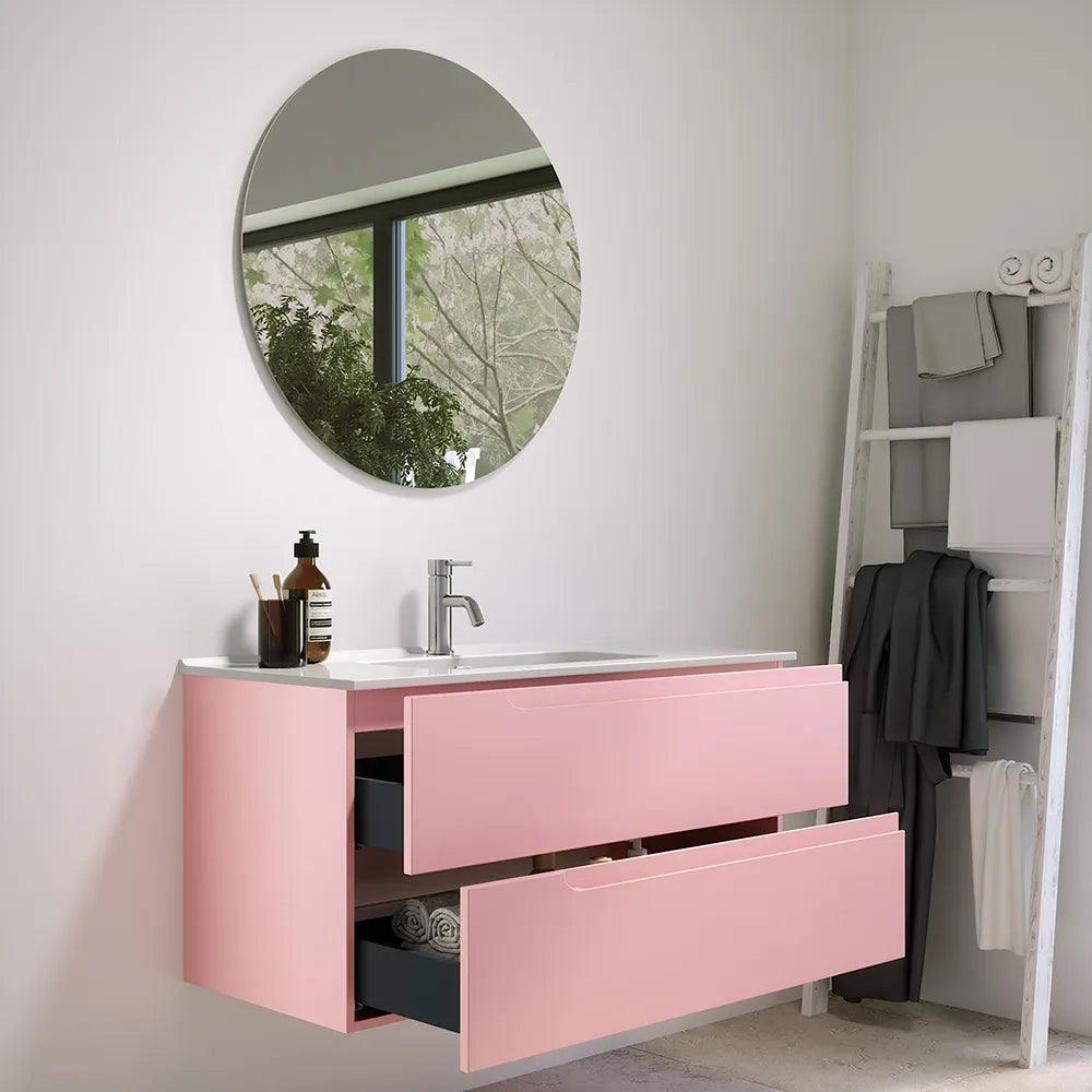Mobile bagno sospeso 60 cm due cassetti rosa cipria opaco con lavabo | Ardenne