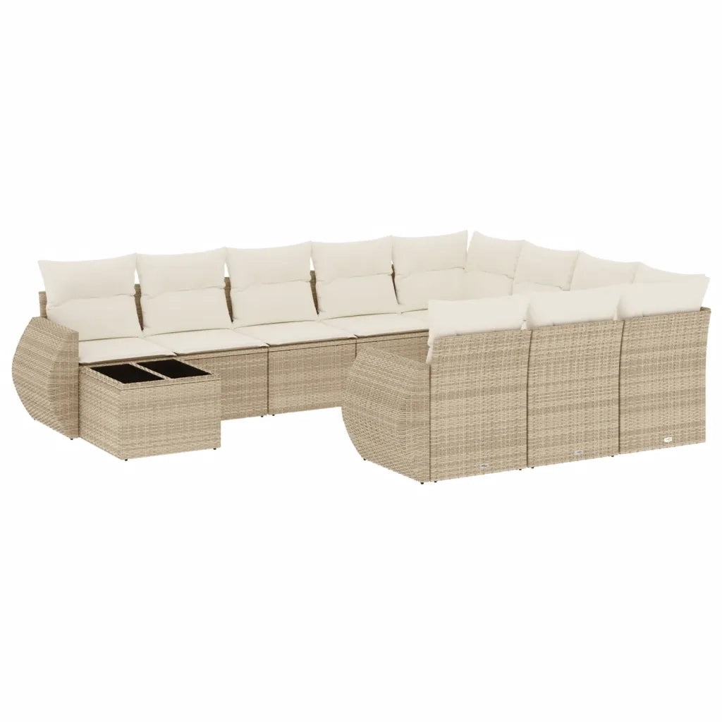 Set Divani da Giardino 11 pz con Cuscini Beige in Polyrattan