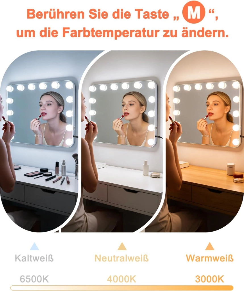 ZMH Specchio per il trucco illuminato a LED 50x40cm 3 modalit¨¤ di illuminazione regolabili con una semplice pressione
