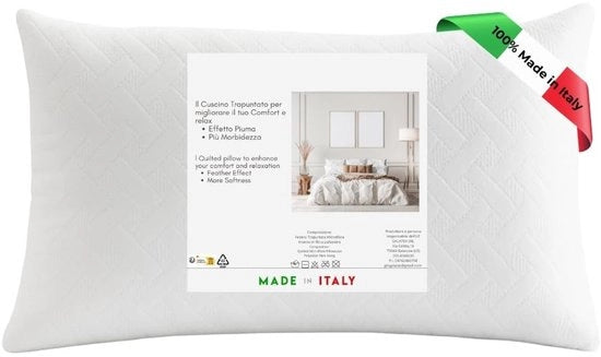 Cuscino per letto solido con riempimento standard - Moltodensità - Ipoaderegeno - Respirante - Cuscino con copertura imbottita - Lavabile - Cuscino per letto